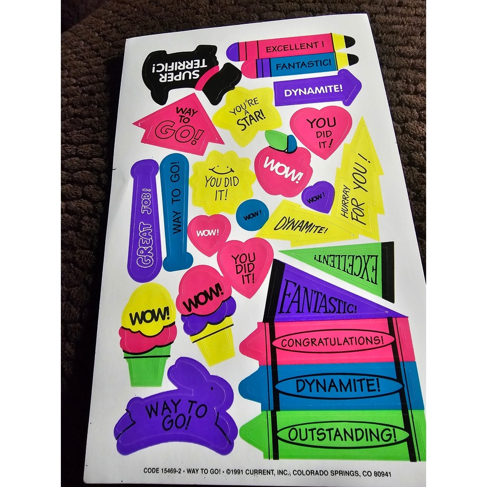 Vintage Current 1991 Way To‎ Go 1 Sheet Of Stickers